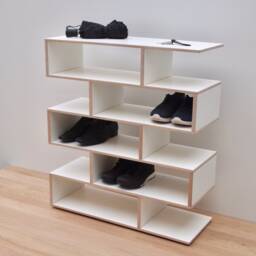 Zigzag White Shoe Rack Modular Birch Plywood Storage - thumbnail 3