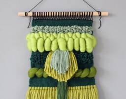 Abstract Woven Tapestry in Green, Handmade Wool Textile Art For Living Room Or Bedroom, Modern Boho Wall Decor