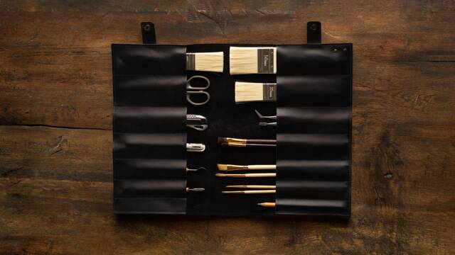 Black Leather Brush Roll Artist Pencil & Tool Organizer - image 1