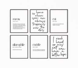 Playful Cat Prints For Cozy Spaces, Set Of 6 Themed Wall Prints, Uplifting & Cheerful Poster The Home, Or Gift A Lover - thumbnail 1