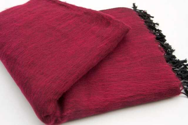 Handwoven Yak Wool Blend Blanket Large Maroon Shawl, Meditation Wrap - image 1