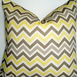 "Yellow Gray Chevron Pillow Cover - Modern Cotton Throw Cushion - 20"" X 20" - thumbnail 2