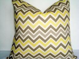 "Yellow Gray Chevron Pillow Cover - Modern Cotton Throw Cushion - 20"" X 20" - thumbnail 1