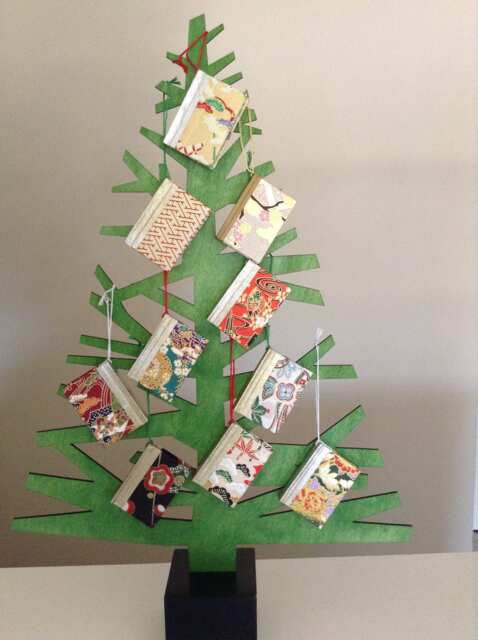 5 Handmade Miniature Book Christmas Ornaments - Japanese Papers, Chiyogami - image 1