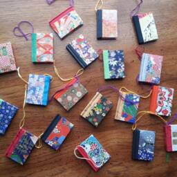 5 Handmade Miniature Book Christmas Ornaments - Japanese Papers, Chiyogami - thumbnail 2