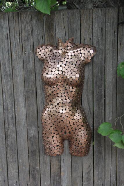 Copper Coin, Female Torso, Metal Sculpture Ornament, Wall Art, Polished Made To Order - image 1