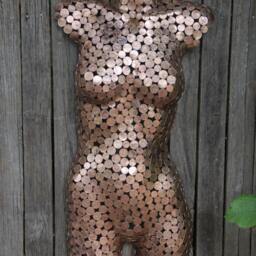 Copper Coin, Female Torso, Metal Sculpture Ornament, Wall Art, Polished Made To Order - thumbnail 2
