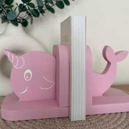 Wooden Whale/Narwhal Bookends. Nursery Or Children's Bedroom Decor - thumbnail 1