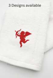 Embroidered Cupid Hand Towel - Valentine's Guest Romantic Bathroom Decor Luxury Cotton Gift - thumbnail 1