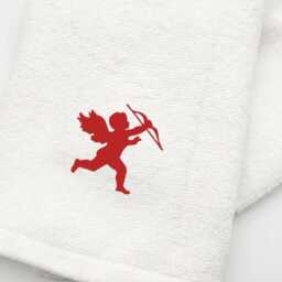 Embroidered Cupid Hand Towel - Valentine's Guest Romantic Bathroom Decor Luxury Cotton Gift - thumbnail 2