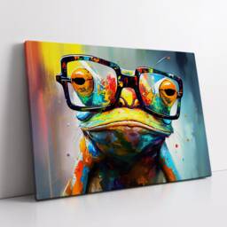 Fun & Unique Frog With Glasses Abstract Modern Painting Wall Art, Framed Canvas Poster Print, Home Kitchen Office Room Decor, Gifts - thumbnail 2