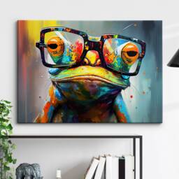 Fun & Unique Frog With Glasses Abstract Modern Painting Wall Art, Framed Canvas Poster Print, Home Kitchen Office Room Decor, Gifts - thumbnail 1
