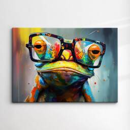 Fun & Unique Frog With Glasses Abstract Modern Painting Wall Art, Framed Canvas Poster Print, Home Kitchen Office Room Decor, Gifts - thumbnail 3
