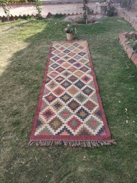 Jute Kilim Exclusive Runner Rug, Bed Side Runner, Long Rug Carpet, 2x10 Ft Feet, Beautiful Rug, Bohemian Braided Pastel Eco - image 1