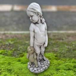 Concrete Girl With Teddy Bear Sculpture Cute Statue Stone Child Figurine Outdoor Patio Decor Handcrafted Cement Ornament Kids Art Gift - thumbnail 4