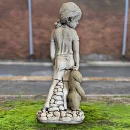 Concrete Girl With Teddy Bear Sculpture Cute Statue Stone Child Figurine Outdoor Patio Decor Handcrafted Cement Ornament Kids Art Gift - thumbnail 3