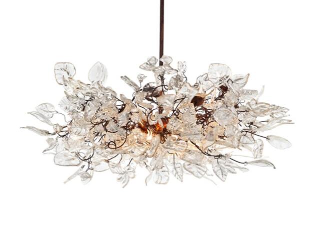 Large Hanging Lights With Natural Clear Flowers & Leaves For Dining Room Table, Bedroom Or Living Room. Chandelier Lighting - image 1
