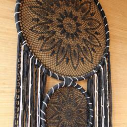 Large Blue Crochet Dreamcatcher, Boho Bedroom Wall Decor - 70 Inches - thumbnail 4