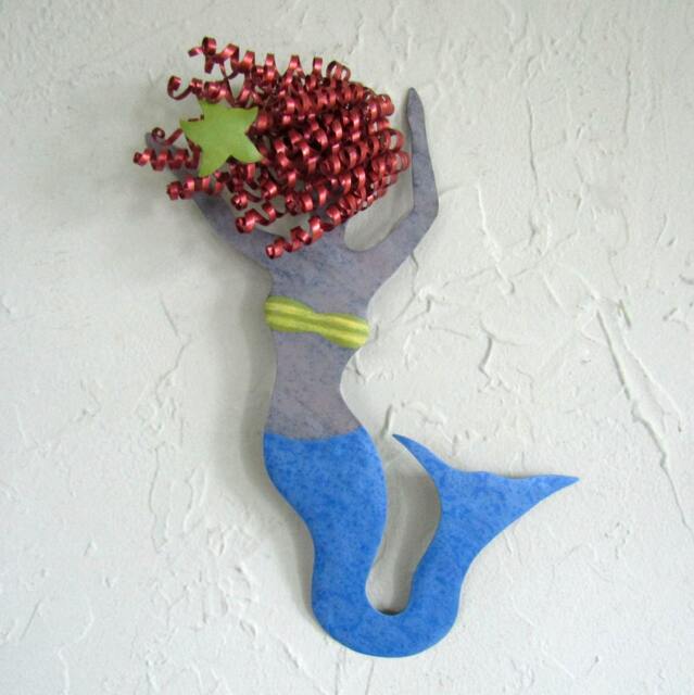 Upcycled Metal Mermaid Wall Art Redhead Beach House Decor - 8x12 - image 1