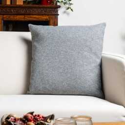 Classic Herringbone Tweed Cushion in Stone Grey. Soft Grey Traditional Check Design. 17x17 - thumbnail 1