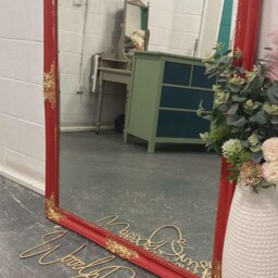 French Louis Ornate Dress Mirror Painted Red Gold Leaf Gilding - thumbnail 2