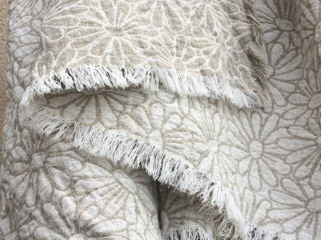 Daisy Linen Throw Blanket Natural Undyed Flax Floral Bedspread - image 1
