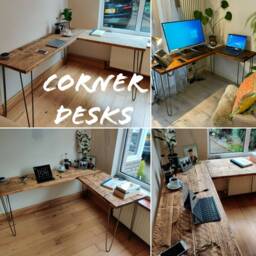 Rustic Corner Desk, With Steel Hairpin Legs - Reclaimed Wood Home Office Decor Workspace Furniture Industrial Style Desk Farmhouse - thumbnail 2