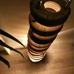 Sliced Wood Floor Lamp Mid Century Modern Cherry Ambiance Lighting - thumbnail 3
