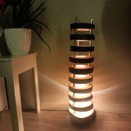 Sliced Wood Floor Lamp Mid Century Modern Cherry Ambiance Lighting - thumbnail 2
