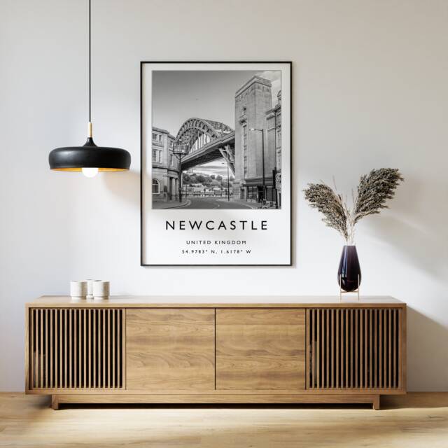 Newcastle Travel Poster Black & White Tyne Bridge Art Print - image 1