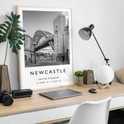 Newcastle Travel Poster Black & White Tyne Bridge Art Print - thumbnail 3
