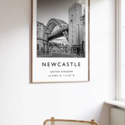 Newcastle Travel Poster Black & White Tyne Bridge Art Print - thumbnail 2