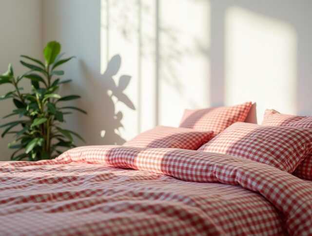 Red Gingham Cotton 1 Duvet Cover Checkered Comforter Set Cozy Bedroom Decor Duvet - image 1