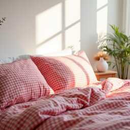 Red Gingham Cotton 1 Duvet Cover Checkered Comforter Set Cozy Bedroom Decor Duvet - thumbnail 4