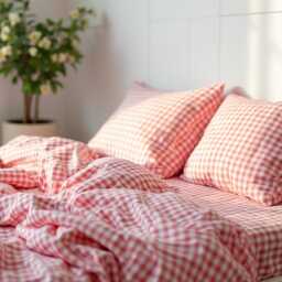 Red Gingham Cotton 1 Duvet Cover Checkered Comforter Set Cozy Bedroom Decor Duvet - thumbnail 3