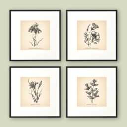 8x8'' Vintage Botanical Prints Set Of 4 Poster Wildflower Print Flower Art Neutral Decor - thumbnail 2
