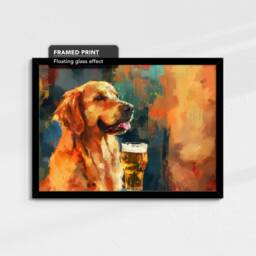 Golden Retriever Beer Glass Painting Framed Poster Print & Canvas Wall Decor Art Bar Kitchen Room Dog Gift Idea Pet - thumbnail 2