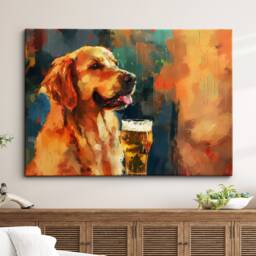 Golden Retriever Beer Glass Painting Framed Poster Print & Canvas Wall Decor Art Bar Kitchen Room Dog Gift Idea Pet - thumbnail 1