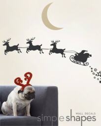 Santa & Reindeer - Holiday Vinyl Wall Decal Sticker - thumbnail 1