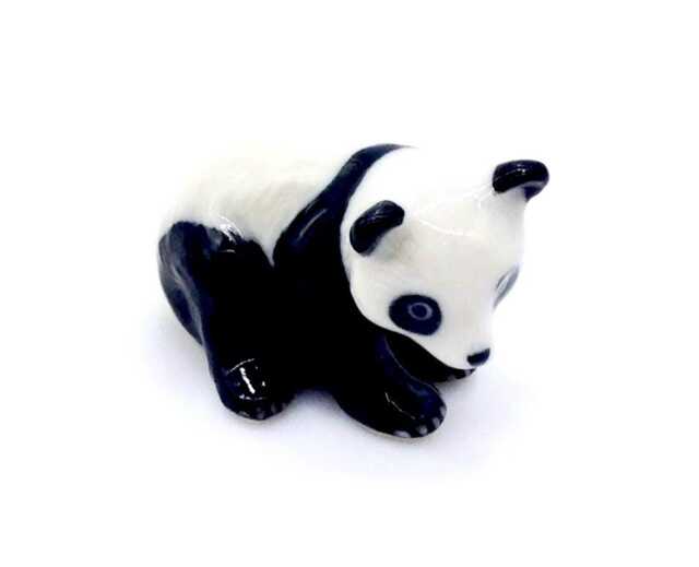 Miniature Ceramic Panda Bear Sitting Animal Little Black White Figurine Tiny Statue Small Decoration Hand Painted Collectible Mini Figure - image 1