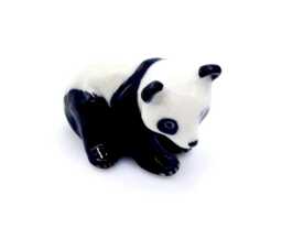 Miniature Ceramic Panda Bear Sitting Animal Little Black White Figurine Tiny Statue Small Decoration Hand Painted Collectible Mini Figure