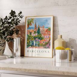Barcelona Travel Poster Spain Wall Art, Tropical Botanical Print - thumbnail 2