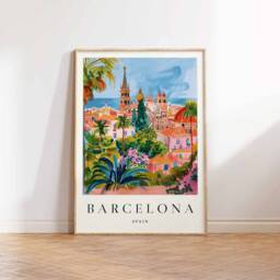 Barcelona Travel Poster Spain Wall Art, Tropical Botanical Print - thumbnail 3