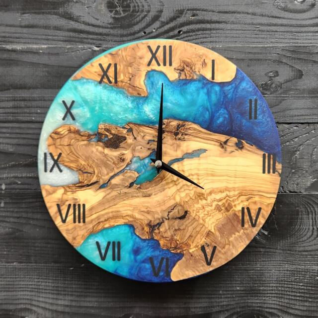 Live Edge Olive Wood Wall Clock Rustic Resin Art - image 1