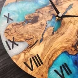 Live Edge Olive Wood Wall Clock Rustic Resin Art - thumbnail 2