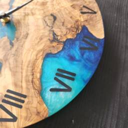Live Edge Olive Wood Wall Clock Rustic Resin Art - thumbnail 3