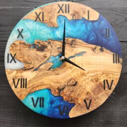 Live Edge Olive Wood Wall Clock Rustic Resin Art - thumbnail 4