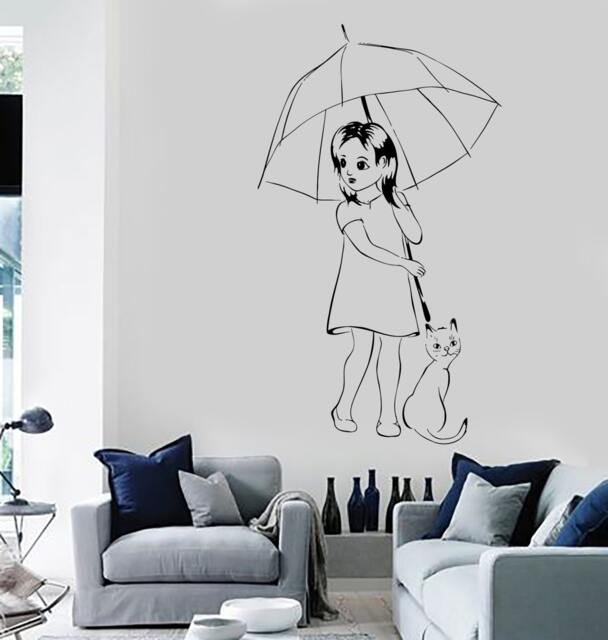 Wall Art Mural Romantic Bedroom Girl Umbrella Cat Vinyl Decor 1497Dz - image 1