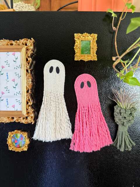 Macrame Ghost Magnet - Trendy Halloween Decor Kitchen Boho Pink - image 1