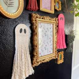 Macrame Ghost Magnet - Trendy Halloween Decor Kitchen Boho Pink - thumbnail 3